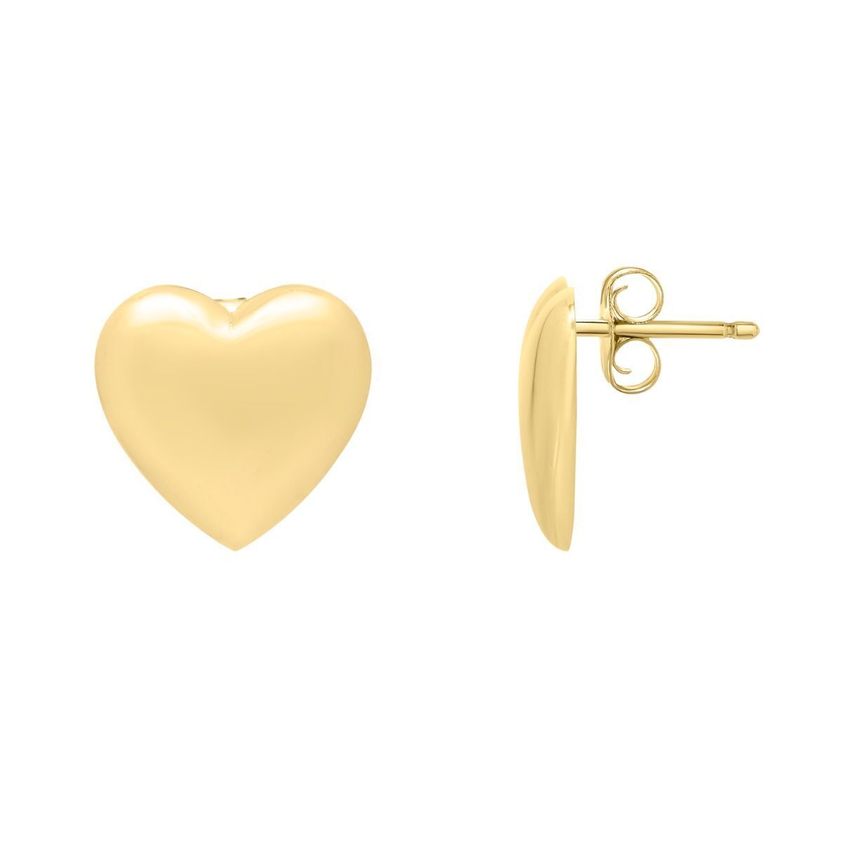 14K Gold Heart Puffed Studs Earrings with Push Back Clasp