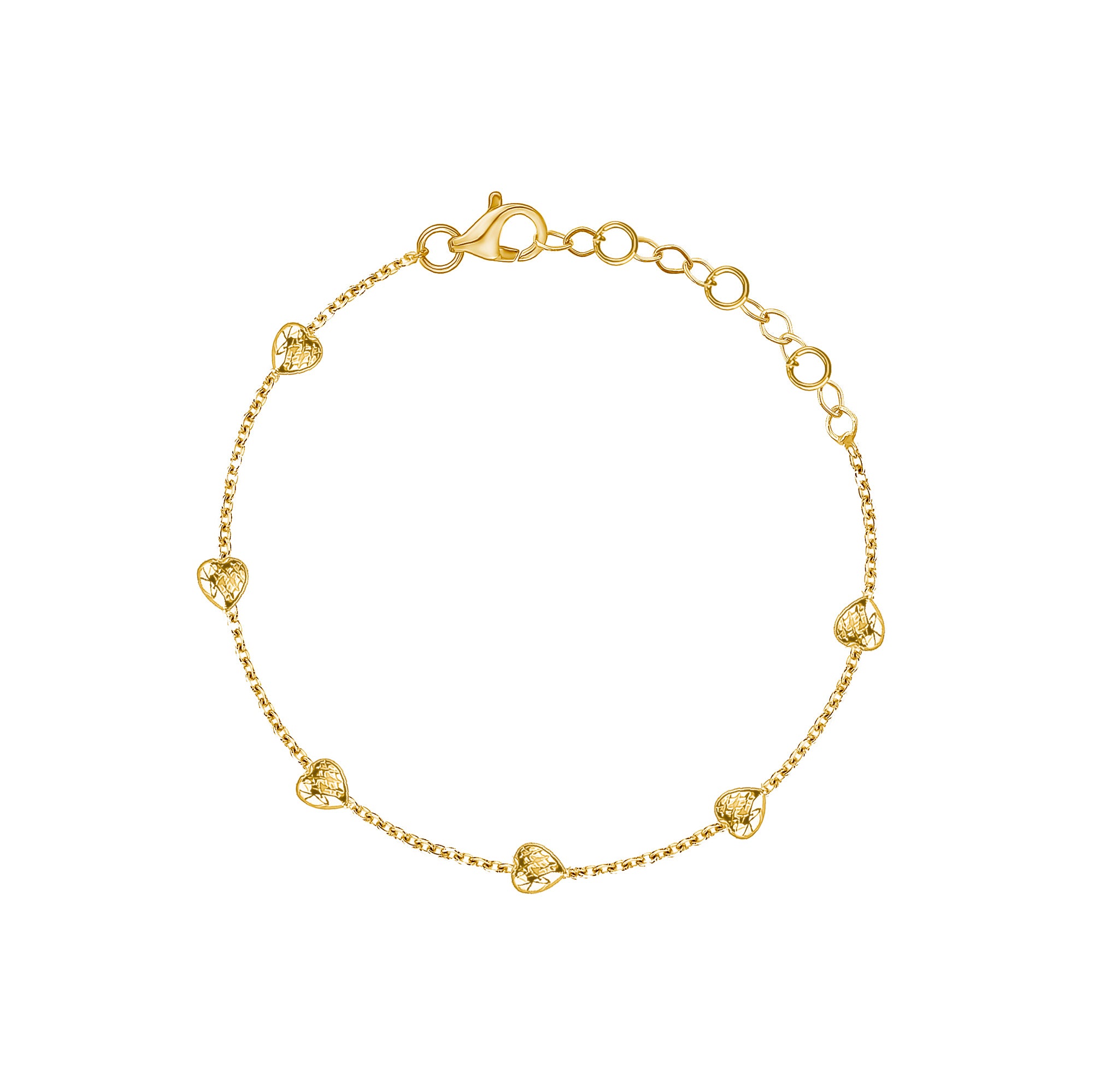 Gold Chain with 6 Diamond Cut Hearts Bracelet – JB Jewelers