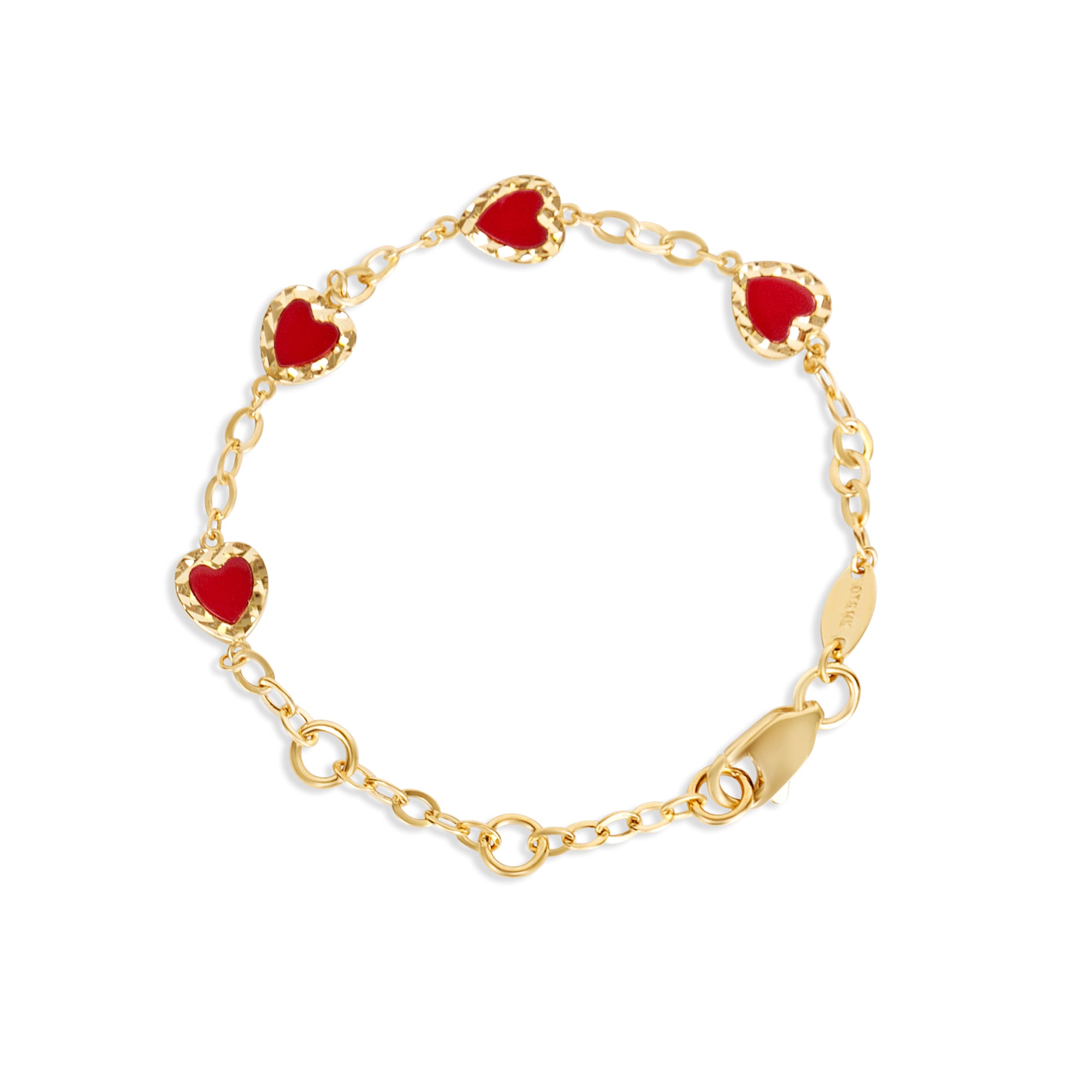 14k Soli Gold Dainty Red Heart Charm Bracelet | Real Gold Elegant Heart good Chain Bracelet