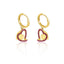 Ruby and Gold Double Heart Drop Huggies Earrings