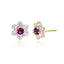 Diamond Flower with CZ Ruby Stone Gold Stud Earring