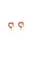 Ruby CZ Heart with Small Gold Heart Stud Earrings