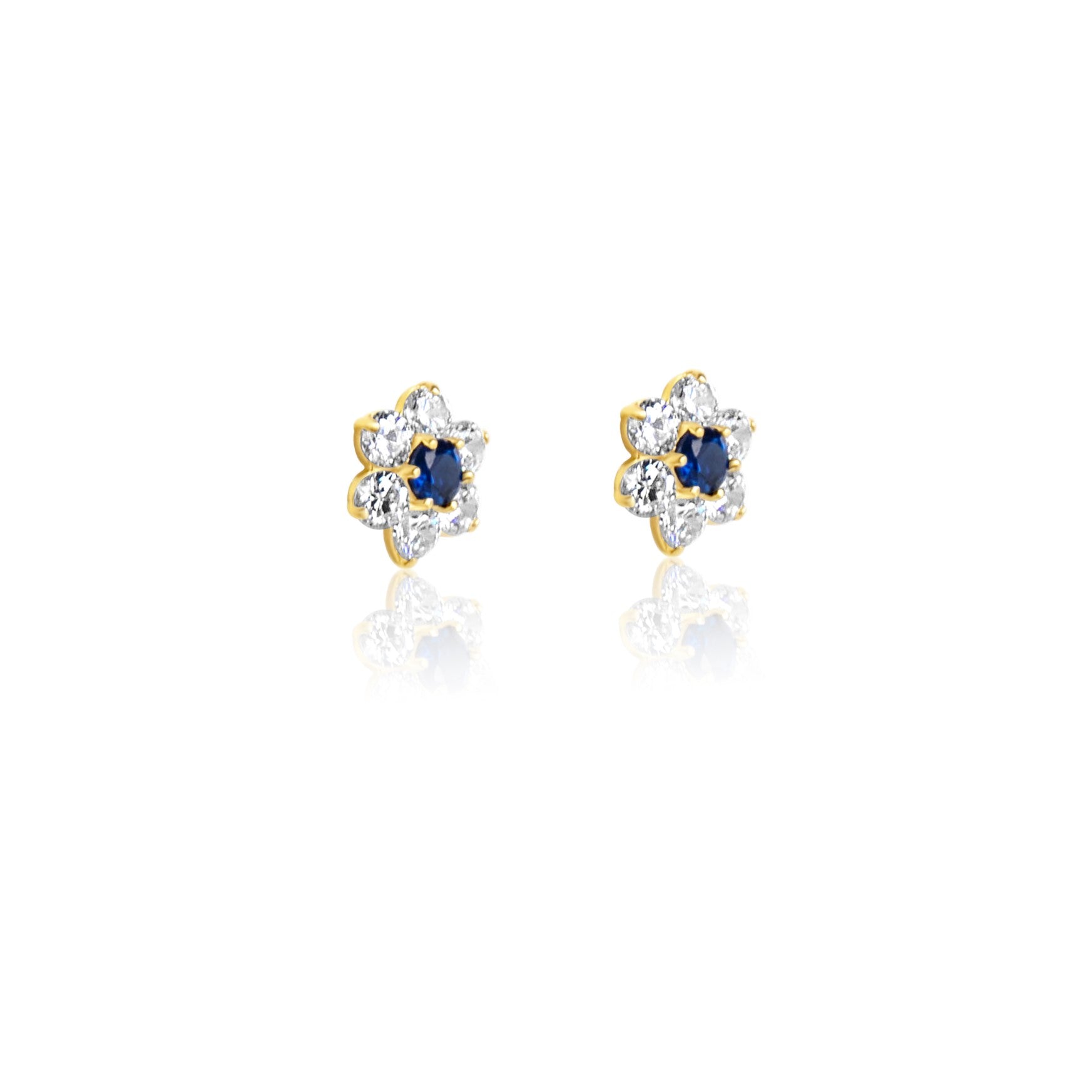 Diamond Flower With Sapphire CZ Stones Gold Stud – JB Jewelers
